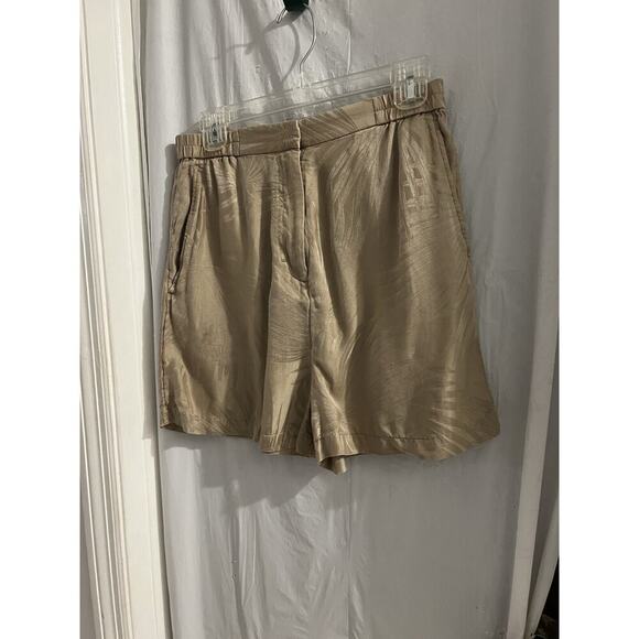 COS Pants - COS tan Silk Blend Tropical Leaf Print High Waist Shorts Sz S